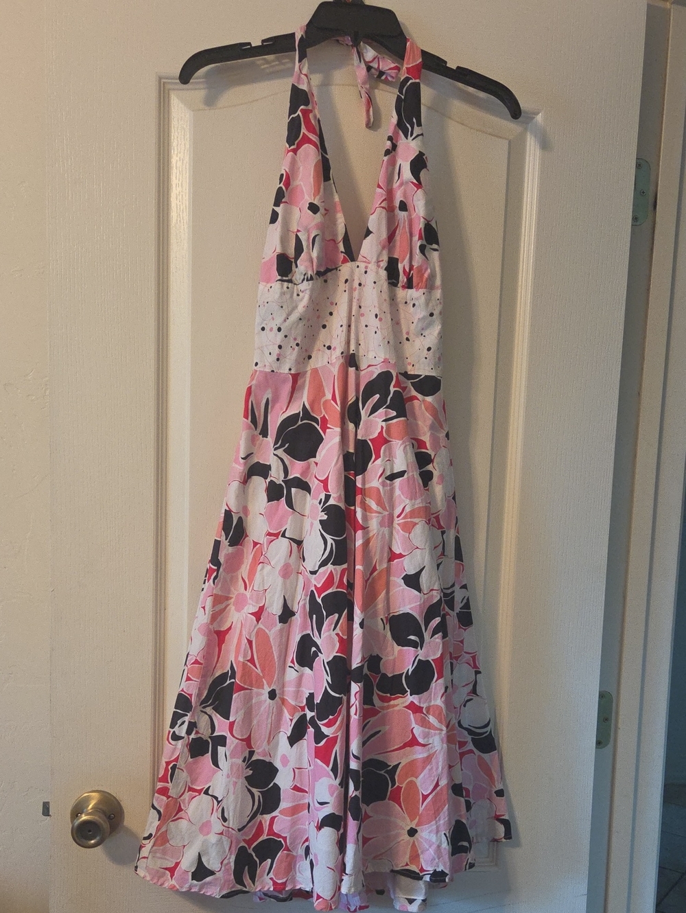 Lapis Pink and Black Halter Floral Midi Dress
